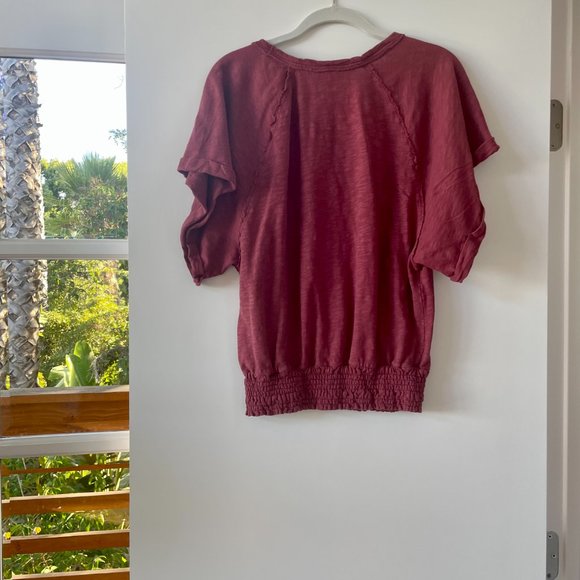 Anthropologie Saturday Sunday Greta Smocked Top in Plum Sangria, Size Small - Picture 3 of 5